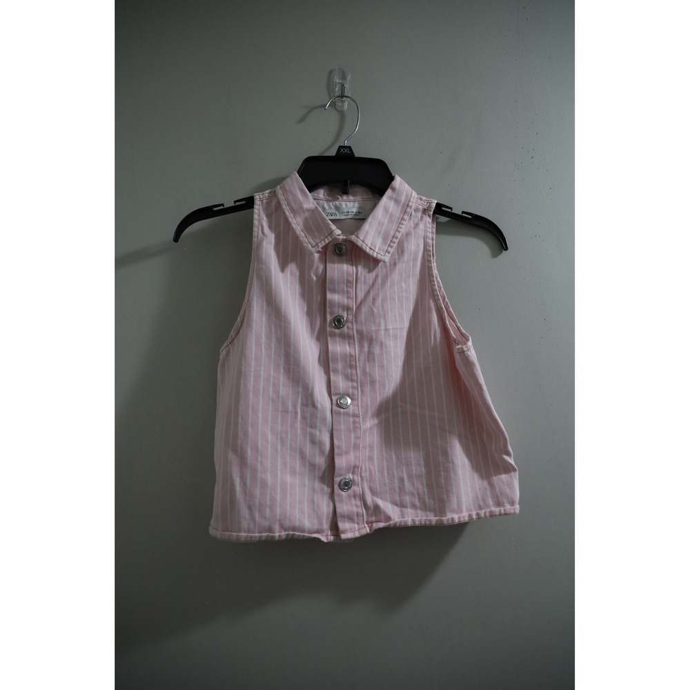 Zara Girls Pink Striped Sleeveless Button-Down Crop Top Shirt Size 13-14